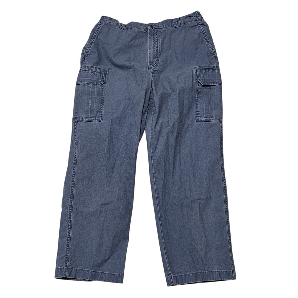 LL Bean Comfort Waist Cargo Pants Mens 38x30 Blue 100% Cotton Elastic Side